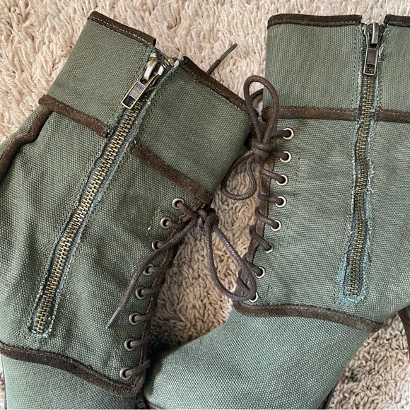Army Green Platform High Heel Lace Up Booties, Size 7 - Picture 7 of 15